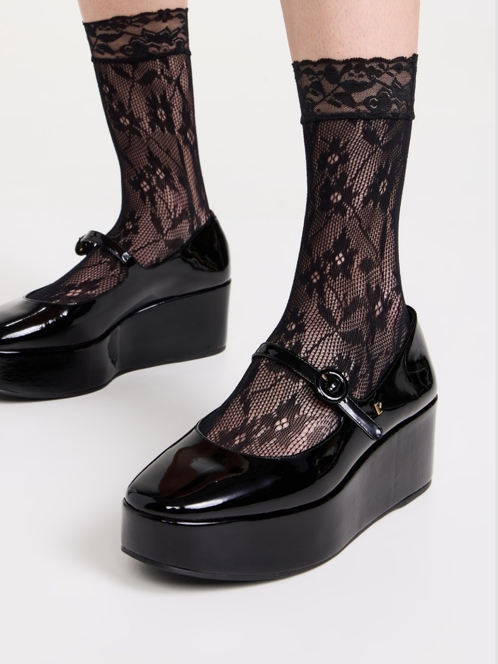 Larroude Black Patent Mary Jane Platform Pumps